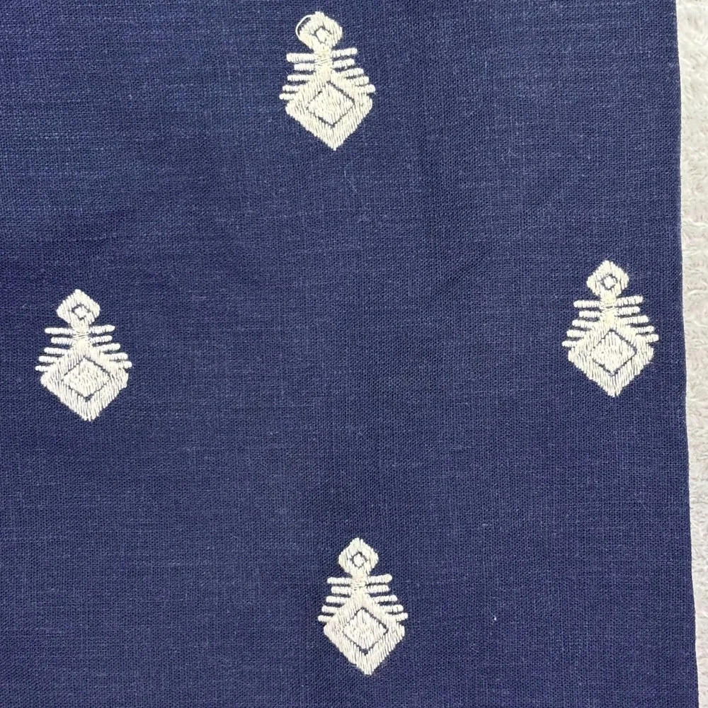 Zara Women Culottes‎ Small Navy Blue Embroidered Linen Blend High Rise Wide Leg